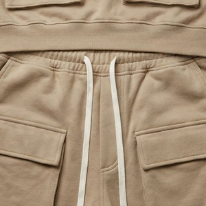 Ensemble de survêtement à capuche pour homme, couleur unie, poches cargo, fermeture à cordon, vêtements décontractés d'automne, manches longues, coupe régulière, 100% coton - Product Image 5