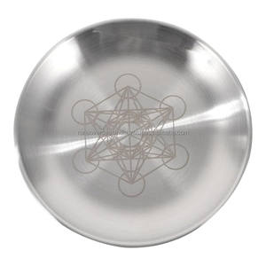 Plateau rituel en acier inoxydable, plat et rond, pour bijoux, offrandes, astrologie, encens et Metatron - Product Image 4