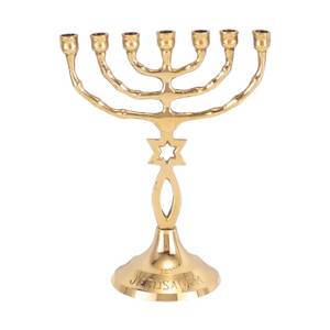 Ménorah en laiton poli à 9 branches, chandelier moderne en métal pour bougies coniques, centre de table, décoration de salon - Product Image 3