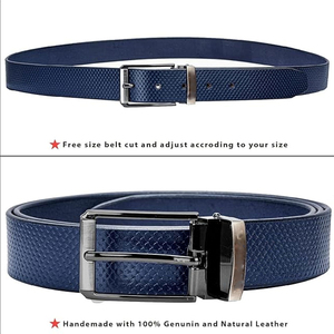 Ceinture en cuir véritable, peau de vache, bleu uni, boucle à ardillon rectangulaire en acier, formelle, durable, moulage monobloc - Product Image 5