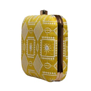 Yellow And White <b>Thread</b> Embroidery Clutch Bag Elegant Designer Evening Purse for Women Events - Product Image 2