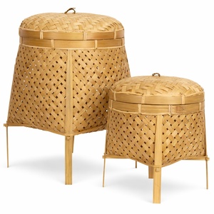 Decorative bamboo <b>basket</b> storage bin with lid functional woven bins home organizer wholesale supply - Product Image 1