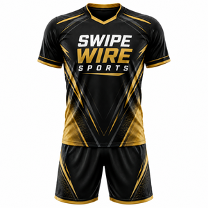เสื้อฟุตบอลแบบสั่งทำพิเศษของ Swipe Wire Sports รุ่น Unisex คอวี แขนสั้น ผ้าโพลีเอสเตอร์ระบายเหงื่อได้ดี ทรงปกติ ชุดยูนิฟอร์ม - Product Image 4