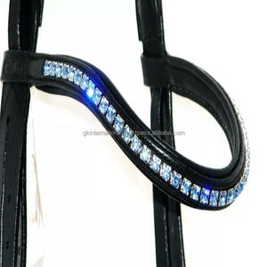 Banda de cejas de caballo de cuero genuino de lujo cristales de canal vacío banda de cejas de Carreras de Caballos de cuero acolchado decorativo para brida - Product Image 1