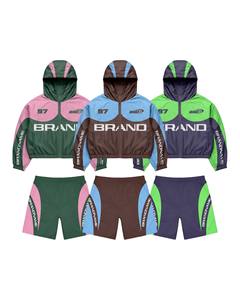 Custom Sweatsuit Windbreaker <b>Set</b> Nylon Tracksuit Oversized Lightweight Cut and <b>Sew</b> Zip up Jacket and Nylon Pants Windbreaker <b>Set</b> - Product Image 1