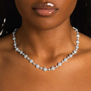 Luxury Floral Moissanite Tennis Necklace 925 Sterling <b>Silver</b> VVS Moissanite Flower Link Necklace for Women Wedding Jewelry - Product Image 3