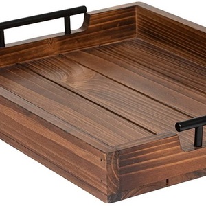 Plateau de service moderne en bois massif, plateau décoratif de luxe pour thé, café et apéritifs, fabriqué en bois d'acacia - Product Image 1