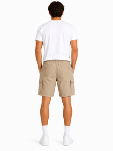 Pantalones cortos cargo beige para hombre, corte relajado, estilo utilitario, informales, de verano, con múltiples bolsillos, para actividades al aire libre, con cordón en la cintura - Product Image 4