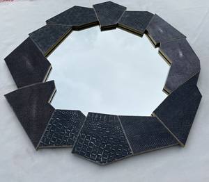 Espejo de Pared Decorativo de Madera con Acabado Shagreen de Alta Calidad, Redondo, Hecho a Mano, para Dormitorio o Sala de Estar - Product Image 6