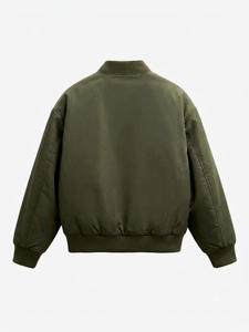 เสื้อแจ็คเก็ตบอมเบอร์สีเขียวมะกอกสำหรับผู้ชาย สไตล์สตรีทแวร์ แต่งขนแกะที่ปกเสื้อ ทรงปกติ ใส่ได้ในฤดูหนาว สีพื้น ผ้าโพลีเอสเตอร์บุใยสังเคราะห์ - Product Image 2
