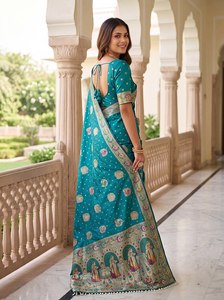 Sari en satin de nylon pur de créateur, sari en soie Banarasi, robe traditionnelle indienne, bordure florale, tenue pour mariage et festivals - Product Image 3