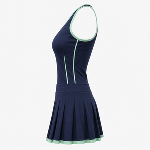 Vestido de tenis para mujer, color azul marino, con bloques de color, cuello en V, sin mangas, espalda cruzada, falda plisada, transpirable 2026 - Product Image 3