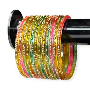 New Arrival Kashmiri Raindrop Multi Color <b>Glass</b> <b>Bangles</b> Gold Plated Bead Detailing Wedding Fashion Jewelry Wholesale Price - Product Image 1