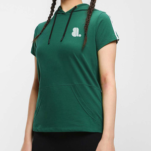 <b>Women's</b> Green Short Sleeve Crop <b>Top</b> Logo Quick Dry Regular Fit 100% Organic Cotton Eco-Friendly Breathable Spring Summer Wear - Product Image 1