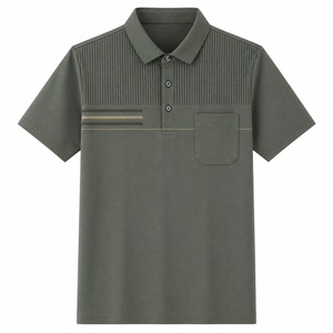 Polo Personalizado para Hombre con Bolsillo, Rayas Verticales Texturizadas, Verde Oliva, Transpirable, Algodón Piqué, Manga Corta, para Golf - Product Image 1