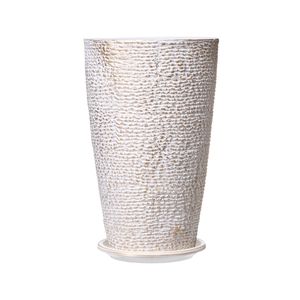 Set di 2 Fioriere da Esterno di Alta Qualità, 53 cm di Altezza, Grandi Vasi Rotondi con Finitura Effetto Pietra per Portico Anteriore e Patio, Motivo Quadrato - Product Image 1