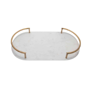 Vaisselle d'hôtel, plateau de service en marbre de couleur blanche de forme ovale, plateau de restaurant de la meilleure qualité pour grossiste - Product Image 1