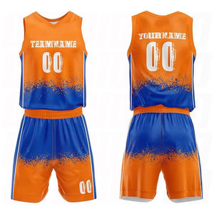 Tenue de basketball personnalisée de haute qualité, orange-bleu, impression par sublimation, ensemble de maillots personnalisés pour équipes - Product Image 1
