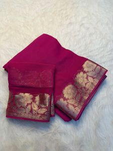 Sari en Georgette de Viscose avec Bordure Florale et Pièce de Blouse Assortie pour Femme – Moderne, Séchage Rapide, Idéal pour Fêtes et Mariages, Facile à Placer - Product Image 3