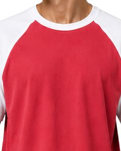 Manufacturer Red And <b>White</b> Raglan T Shirt For Men Short Sleeve Crew Neck Cotton <b>Tee</b> Custom Casual Color Block Streetwear Top - Product Image 5