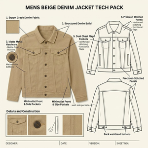 Custom <b>Men's</b> Beige <b>Denim</b> Trucker <b>Jacket</b> Cotton Twill Casual Button Front Winter Windproof Eco-Friendly OEM/ODM Service - Product Image 5