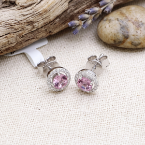 Handmade 18K White Gold Geometric Pattern <b>Diamond</b> Stud <b>Earrings</b> Natural Pink Spinel Gemstone Classic Designer Wedding Party - Product Image 4