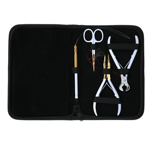 Kit d'outils pour extensions capillaires blancs de styliste : Pince à micro-perles, Coupe-keratine, Ciseaux de précision pour boucles de cheveux, Aiguilles à coudre courbées - Product Image 5