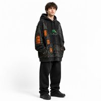 Sweat à capuche personnalisé pour homme, avec appliqué 'Maison Hantée' et effet vieilli, en polaire oversize, style streetwear hiver hip-hop, décontracté