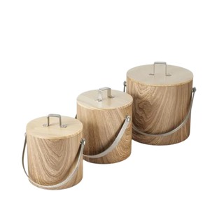 Seau à vin en bois chevron, double paroi isolée en acier inoxydable, refroidisseur de boissons, fournitures de bar personnalisées en gros - Product Image 5