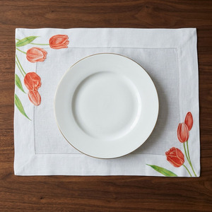Custom Wholesale Luxury Handmade Embroidered Colorful Tulip Flowers <b>Placemats</b> Napkins Sets Linen Washable Reusable Home Wedding - Product Image 2