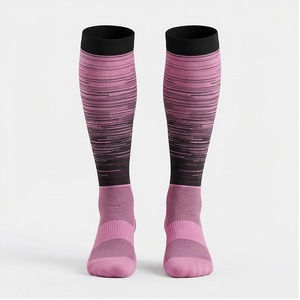 Pink <b>Knee</b> <b>High</b> Cycling <b>Socks</b> Striped Pattern Breathable Spandex Polyester Adult Summer Sports <b>Socks</b> - Product Image 1