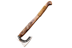 Hacha Vikinga Hecha a Mano Personalizada, Hoja de Acero Forjado, Mango de Madera con Diseño Tallado, para Uso en Supervivencia, con Funda de Cuero - Product Image 3