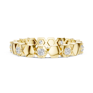 Anillo de Diamante Cultivado en Laboratorio en Oro Amarillo, Banda Hexagonal, Corte Brillante Redondo, Joyería de Boda para Mujer - Product Image 3