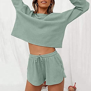 Conjunto de Camiseta Corta con Cierre y Encaje para Mujer, Verano, Ligero, Transpirable, de Algodón, Dos Piezas, para Playa y Uso Diario - Product Image 2