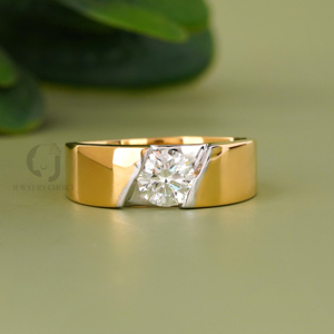 14K Yellow Gold <b>Solitaire</b> <b>Ring</b> 1.03 CT Round Lab Created Diamond Tension Setting Minimalist Unisex Wedding Engagement Band - Product Image 1