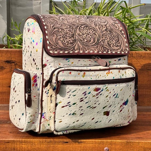 Cheveux faits à la main sur sac à couches en cuir métallique usiné Western 100% sac à dos à fleurs en cuir de vache véritable pour femmes sac à couches Jumbo - Product Image 3