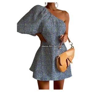 Nuevo Vestido Corto de Algodón de Alta Calidad, Sexy, para la Noche, con Estampado a Mano, de un Solo Hombro, con Mangas Abullonadas, Casual y Sexy, de Longitud Media - Product Image 1