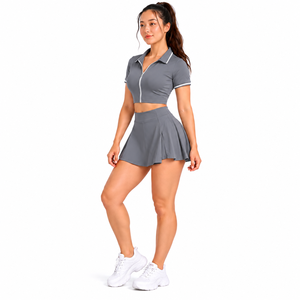 <b>Women's</b> Fashion Sportswear Set with Short Sleeve Zip Polo Top and Flared Tennis <b>Skort</b> <b>for</b> Golf Fitness and Active Lifestyle - Product Image 2