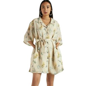 2024 colección modesta para mujer, diseño de hojas, estampado, manga tres cuartos, Mini ropa de fiesta, Vestido corto, ropa de calle, vestido tejido - Product Image 1