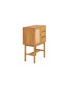 Mesita de Noche Moderna de Madera Maciza con 3 Cajones y Diseño de Puerta de Ratán para Dormitorio, Oficina en Casa, Muebles de Sala de Estar - Product Image 4