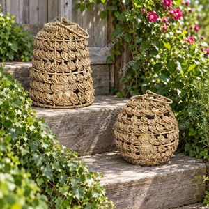 Portavelas de junco marino texturizado estilo costero, linterna colgante anudada, portavelas de cristal para jardín, luz decorativa para el hogar e interior - Product Image 4