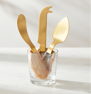 Elegant Cheese Knife Set With Agate Stone Handles Gold Finish Durable <b>Metal</b> Utensils <b>For</b> Serving Cheese Use And Hotel Use - Product Image 2