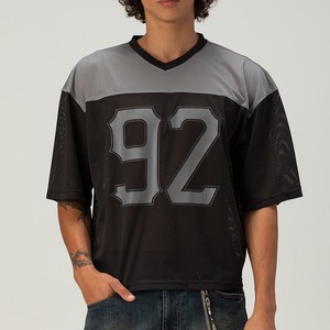 Maillot de football américain tendance pour homme en maille, col en V, avec numéro scintillant, style streetwear, vente en gros OEM - Product Image 1