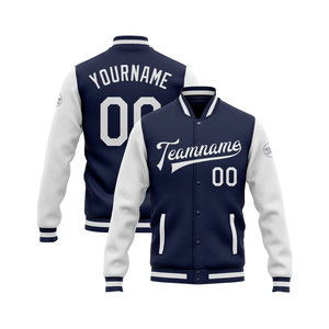 Custom Navy White Varsity Letterman Bomber <b>Jacket</b> Men Women Oversized Streetwear College Baseball Team Heavyweight Premium Poly - Product Image 1