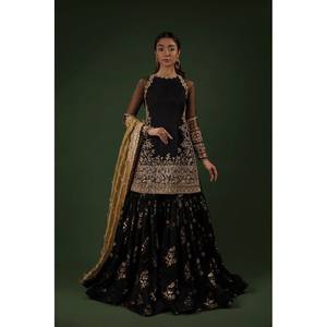 Ensemble de costumes de soirée pour femmes avec haut plazzo brodé et tenue de soirée élégante Dupatta - Product Image 5