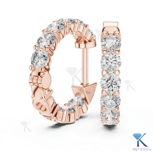 Boucles d'oreilles créoles à une rangée de diamants CVD HPHT cultivés en laboratoire sur mesure, à griffes en U, avec fermoir à pression, en or massif 14K/18K, bijoux pour femme pour mariage et soirée - Product Image 5