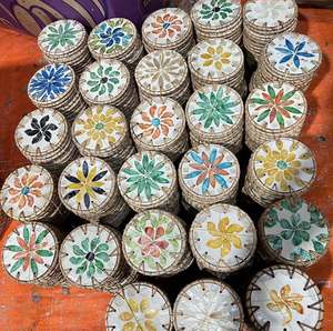 Vietnam Vintage Rattan Drink <b>Coaster</b> with Mother of Pearl Shell for Beverage Service Table Styling Home Decor and Gifts - Product Image 4