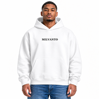 Hoodie Pria Putih Custom 450 GSM Bahan Fleece Katun Tebal Premium Ukuran Besar dengan Kantong Kanguru Model Longgar