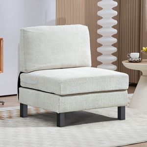 Poltrona Moderna Bianco Crema con Cuscino Spesso in Tessuto, Modulo Centrale per Divano Componibile da Soggiorno - Product Image 2