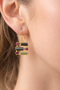 Pendientes Colgantes Clásicos de Plata de Ley Hechos a Mano para Mujer con Turmalina Melón en Bruto, Joyería para Fiestas y Eventos - Product Image 4